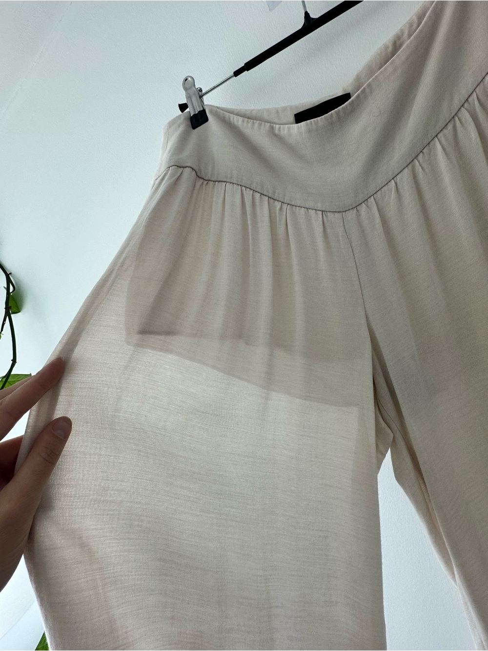 INTERMIX Linen Viscose Wide Leg Pants M Ivory Sheer Draped Made in New York - Picture 3 of 15